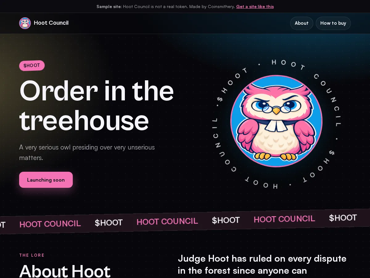 Sample coin website for Hoot Council